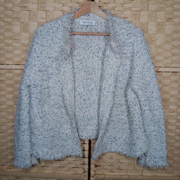 The Fold London Varena Tweed Knit Open Cardigan Cotton Viscose Metallic Speckled - Picture 15 of 15